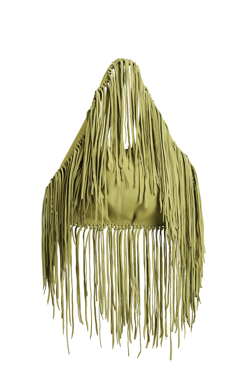 Stella Fringe Bag | Lime Green Suede - The Bali Tailor