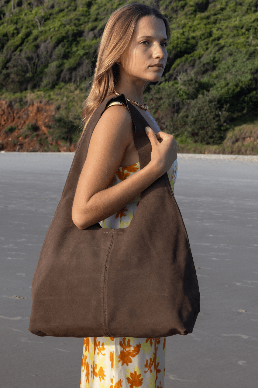 Tan suede slouch bag discount