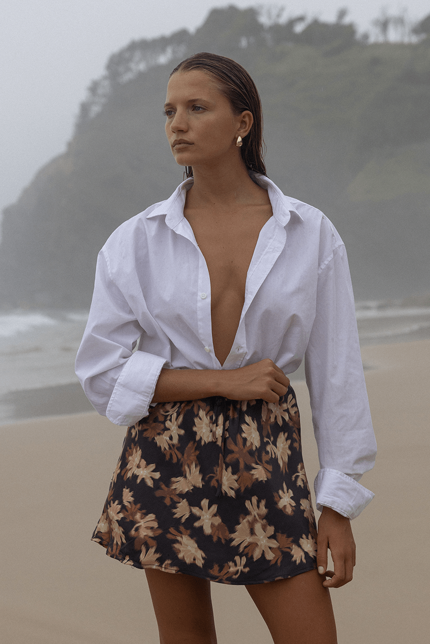 The Elka Mini Skirt | Choc Creme Floral - The Bali Tailor