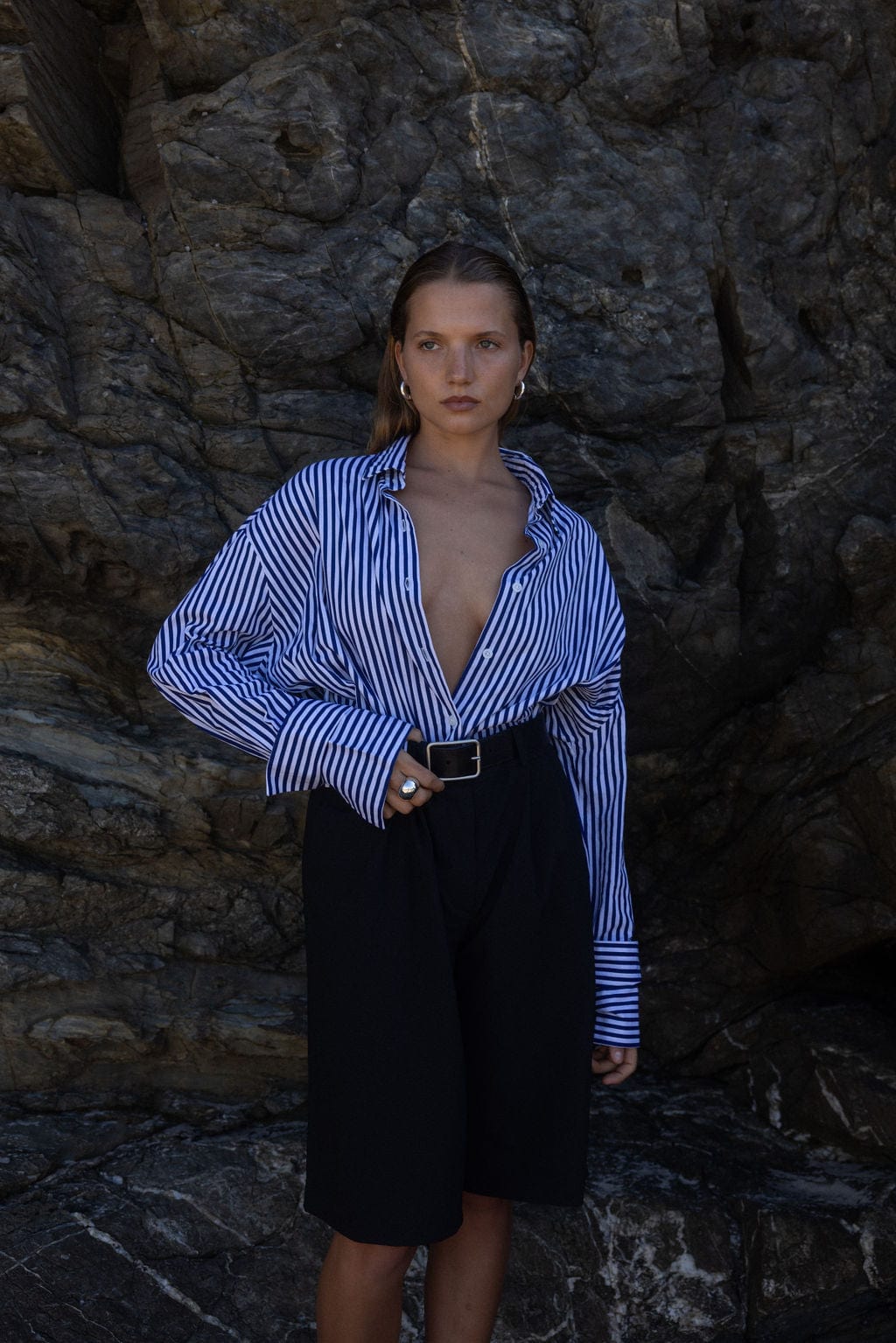 The Farrah Shirt | Blue & White Stripe - The Bali Tailor