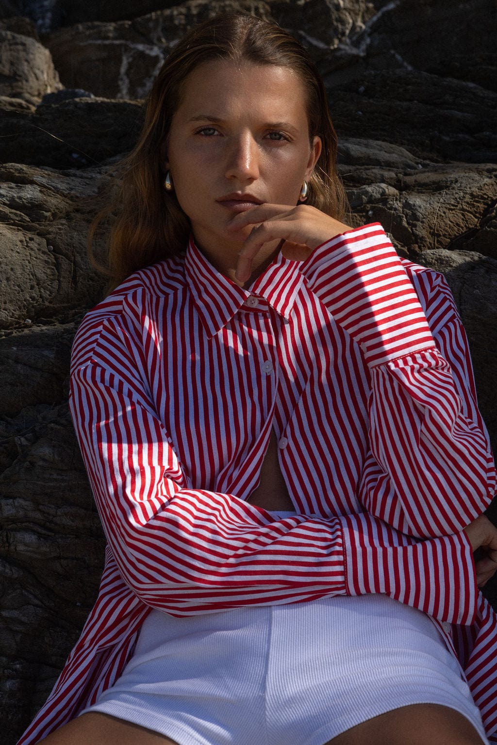 The Farrah Shirt | Red & White Stripe - The Bali Tailor