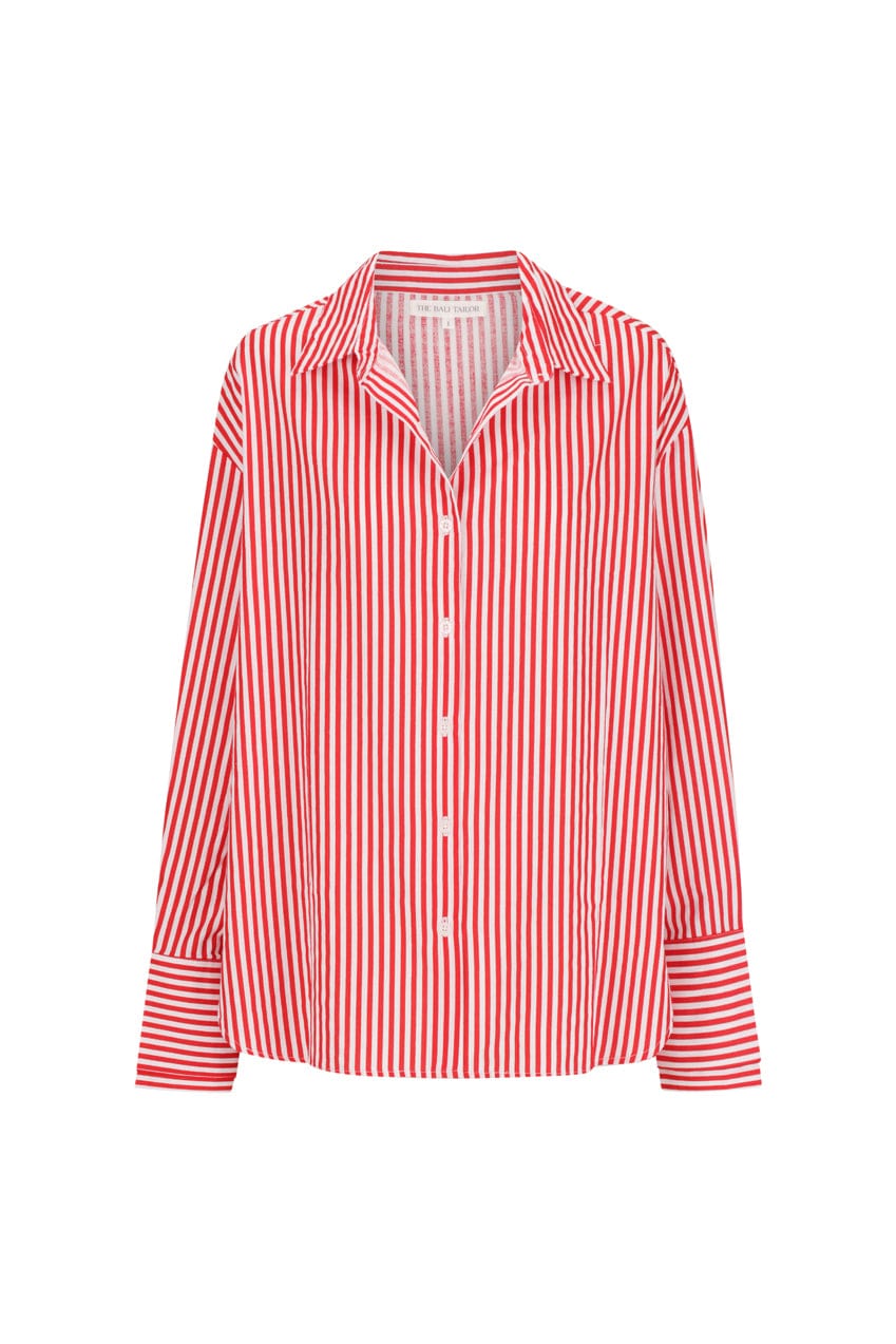 The Farrah Shirt | Red & White Stripe - The Bali Tailor