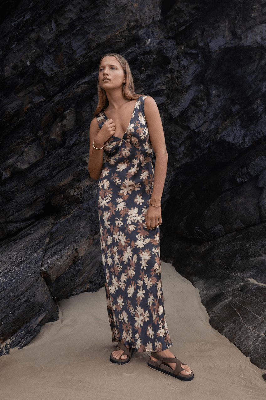 The Georgette Maxi Dress | Choc Creme Floral - The Bali Tailor