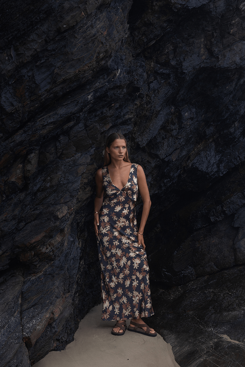 The Georgette Maxi Dress | Choc Creme Floral - The Bali Tailor