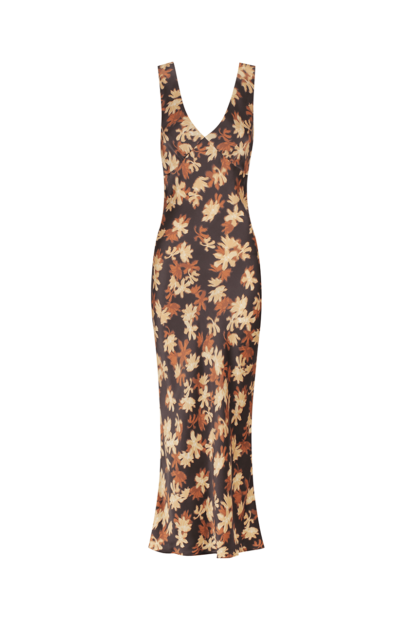 The Georgette Maxi Dress | Choc Creme Floral - The Bali Tailor