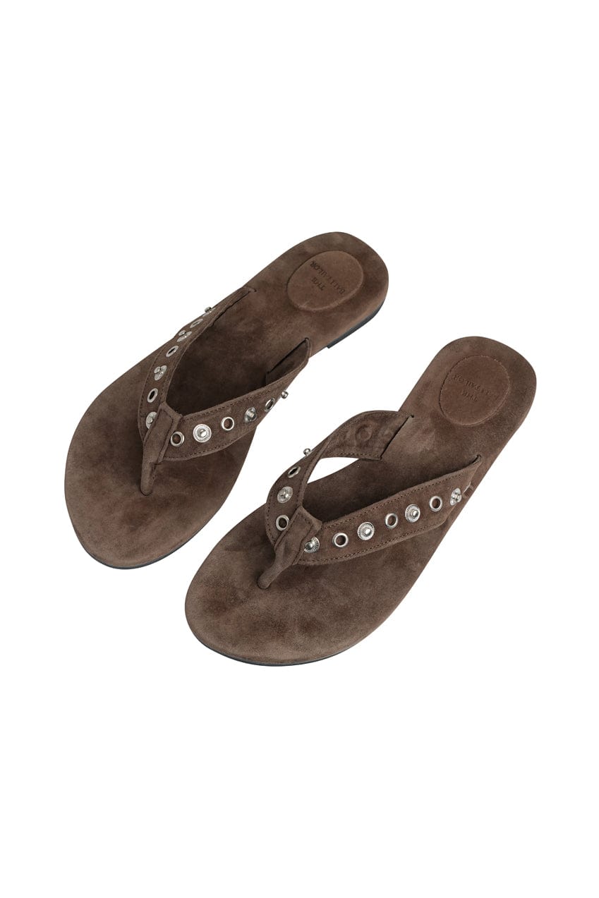 The Iro Studded Thong | Cocoa Suede - The Bali Tailor