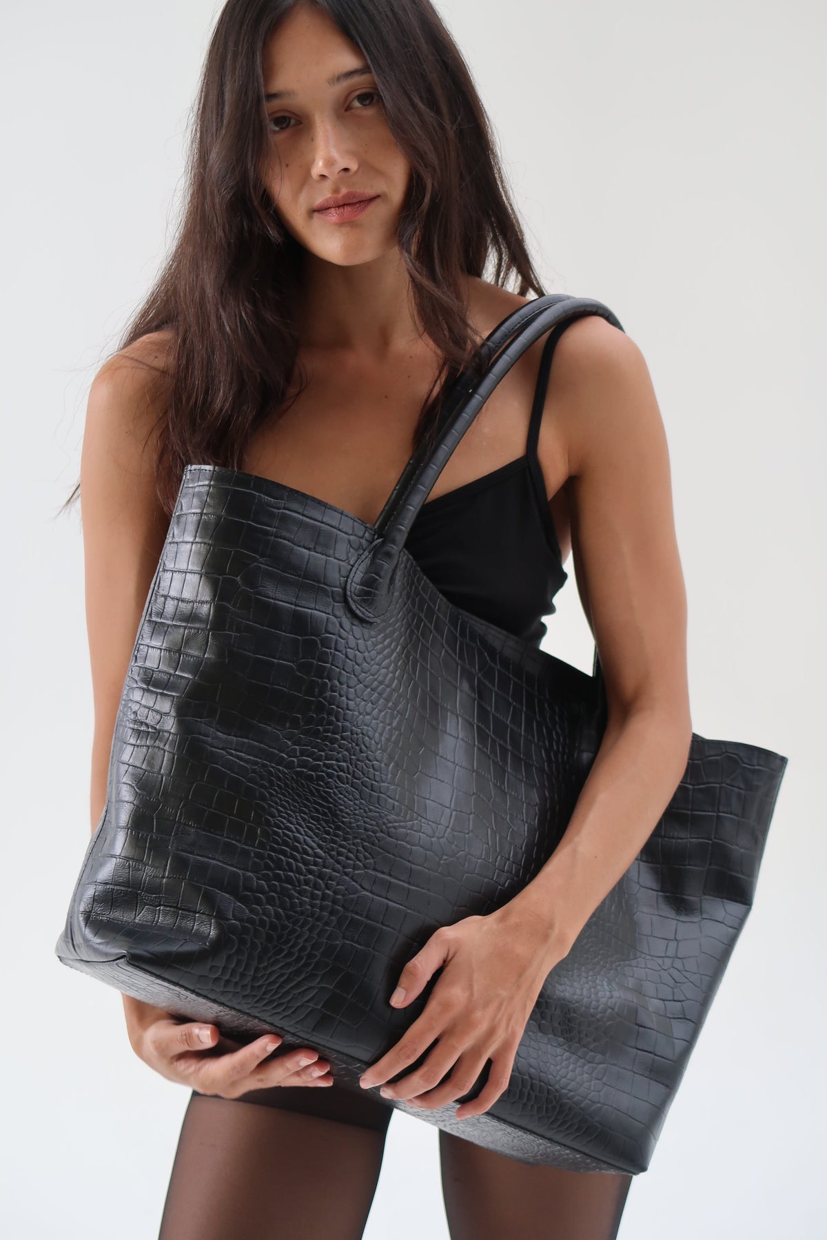 The Nyra Tote Bag | Black Croc - The Bali Tailor