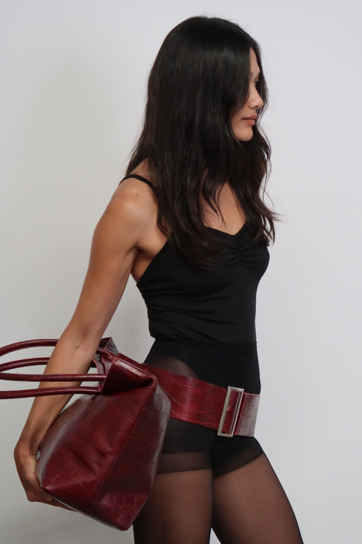 The Nyra Tote Bag | Burgundy Croc - The Bali Tailor