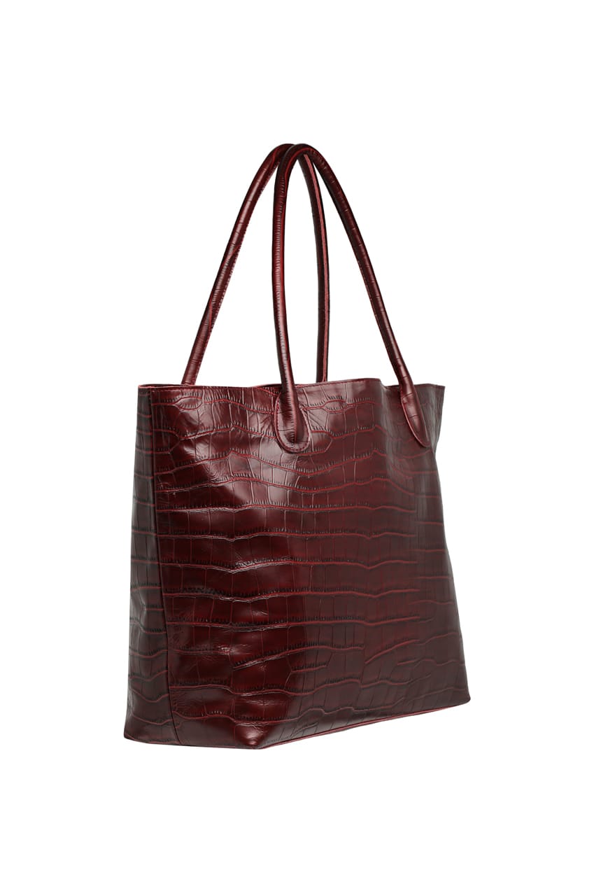 The Nyra Tote Bag | Burgundy Croc - The Bali Tailor