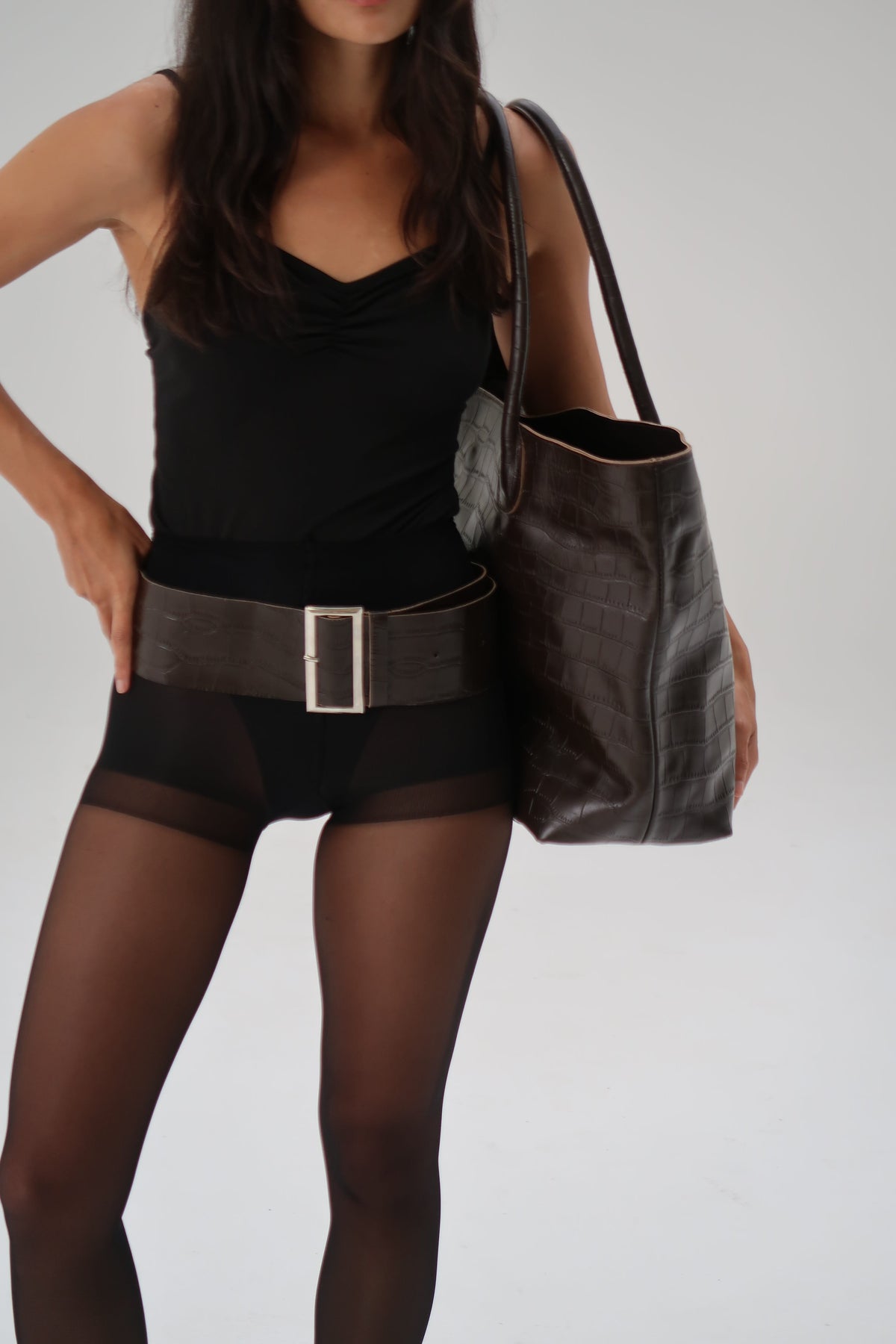 The Nyra Tote Bag | Chocolate Croc - The Bali Tailor