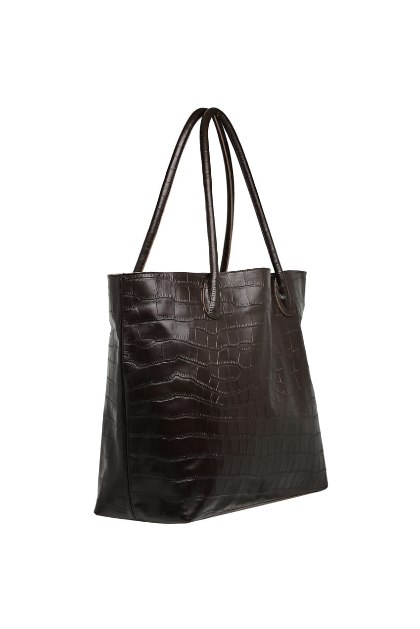 The Nyra Tote Bag | Chocolate Croc - The Bali Tailor