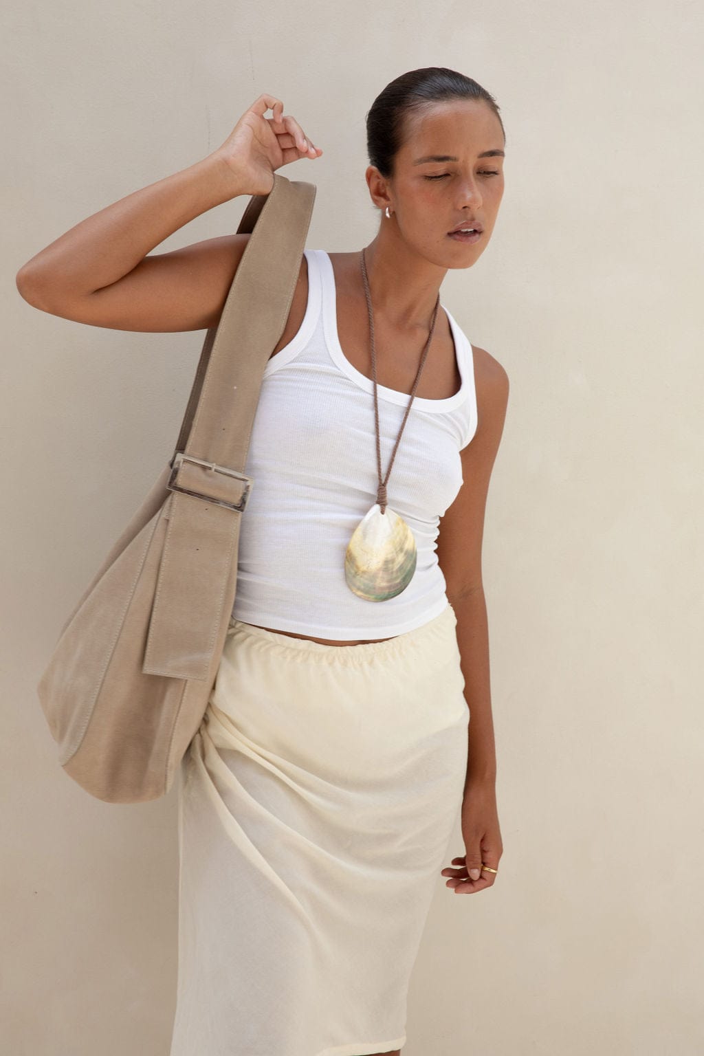 The Rowan Slouch Bag | Stone Suede - The Bali Tailor