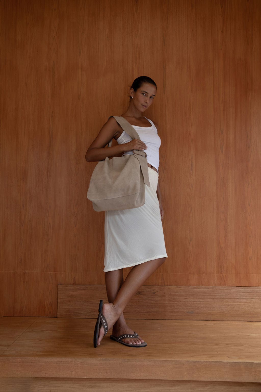 The Rowan Slouch Bag | Stone Suede - The Bali Tailor